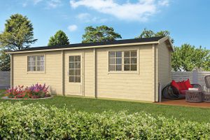 Tuindeco Blokhut Ava 844x347 cm 70 mm vuren blank- Zadeldak- Onbehandeld vurenhout- Tuindeco