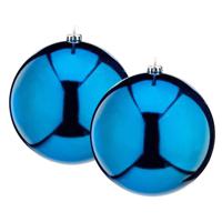 Krist+ Grote decoratie kerstballen - 2x - turquoise blauw - 20 cm - kunststof - glimmend - thumbnail