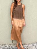 Crew Neck Ombre Casual Dress With No