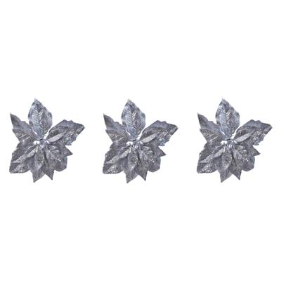 Kerstboomversiering Kerstster - 4x - 23 cm - zilver glitter - op clip - ornament - ster