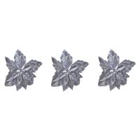 Kerstboomversiering Kerstster - 4x - 23 cm - zilver glitter - op clip - ornament - ster