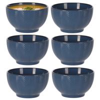 Soepkom Fishbone - 6x - blauw - 14 x 8 cm - keramiek - kommetjes - 680 ml