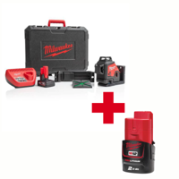 Milwaukee M12 3PL-401C Accu Kruislijnlaser 3x360° Groen 12V 4.0Ah in koffer - 4933478102