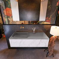 Badkamermeubelset Mondiaz Erin 120 cm met 1 Lade met RIDGE Wastafel Links Dark grey Zonder Kraangaten Greeploos Mat Carrara