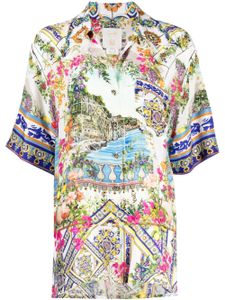 Camilla chemise en soie à imprimé graphique - Blanc