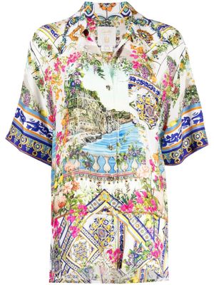 Camilla chemise en soie à imprimé graphique - Blanc
