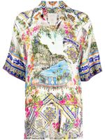 Camilla chemise en soie à imprimé graphique - Blanc