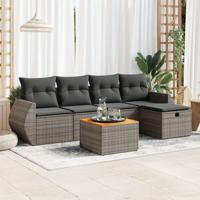 6-delige Loungeset met kussens poly rattan grijs