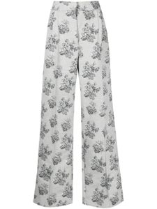 Maison Kitsuné pantalon droit à fleurs en jacquard - Gris