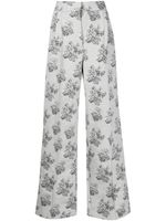 Maison Kitsuné pantalon droit à fleurs en jacquard - Gris