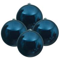 4x Grote donkerblauwe kerstballen van 14 cm glans van kunststof