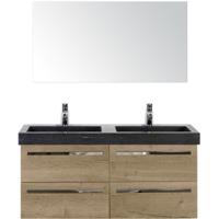 Seville Badmeubelset 120 cm - 4 Laden Natuur Eiken - Wastafel Hardsteen Wit Lucca met Spiegel