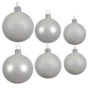 Glazen kerstballen pakket winter wit glans/mat 16x stuks diverse maten