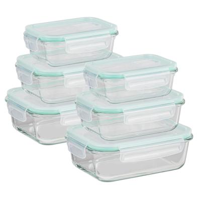 HI Vershoudbakjes - met deksel - glas - set 6x stuks - luchtdicht - met clips
