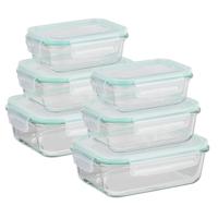 HI Vershoudbakjes - met deksel - glas - set 6x stuks - luchtdicht - met clips