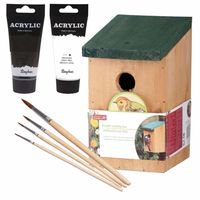 Houten vogelhuisje/nestkastje 22 cm - zwart/wit DHZ schilderen pakket