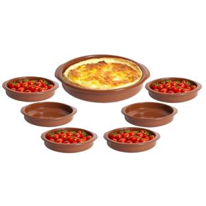 Tapas serveerschalen set - 1x D28 cm en 6x D15 cm - rond - Spaans terracotta ovenschaaltjes