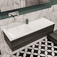 Mondiaz Lush Cloud badmeubel eiken donker bruin 120 cm 1 lade solid surface enkele spoelbak links zonder kraangat