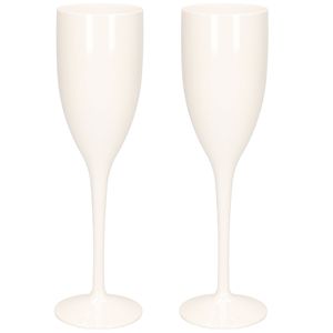 2x stuks onbreekbaar champagne/prosecco flute glas wit kunststof 15 cl/150 ml