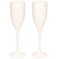 2x stuks onbreekbaar champagne/prosecco flute glas wit kunststof 15 cl/150 ml