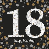 16x stuks 18 jaar verjaardag feest servetten zwart met confetti print 33 x 33 cm   -