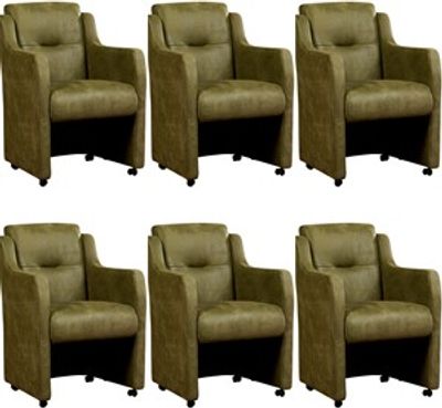 Set van 6 Olijfgroene leren landelijke eetkamerfauteuils Mass - Kenia Leer Olive (olijfgroen leer)