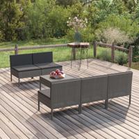 6-delige Loungeset met kussens poly rattan grijs