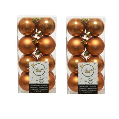 32x stuks kunststof kerstballen cognac bruin (amber) 4 cm glans/mat