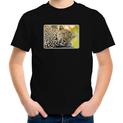 Dieren t-shirt met jaguars foto zwart voor kinderen Dieren t-shirt met jaguars foto zwart voor kinderen