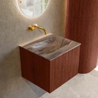 Badmeubel Mondiaz Kurve-Dlux | 50 cm | Meubelkleur Ruby | Wastafelkleur Sombra | Solid surface | Wasbak midden spoelbak | Zonder kraangat(en)