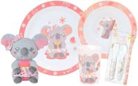 Serviesset - FUN HOUSE - KOALA - 220 ml glas, 16 cm diep bord, 22 cm plat bord, 22 cm bestek en knuffel