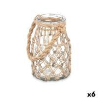 Kaarshouder Gift Decor Transparant Natuurlijk Glas Touw 14 x 21 cm 16 x 21 x 14 cm Tin (6 Stuks)