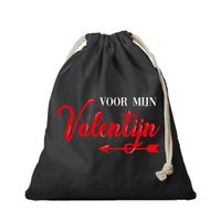 1x Katoenen tasje/ cadeautasje Voor mijn valentijn zwart 25 x 30 cm   - - thumbnail