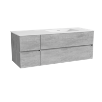 Storke Edge zwevend badmeubel 140 x 52 cm beton donkergrijs met Mata asymmetrisch rechtse wastafel in solid surface mat wit