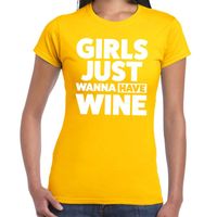 Girls just wanna have Wine tekst t-shirt geel dames - thumbnail