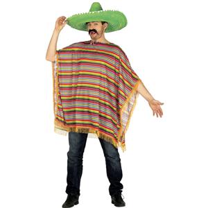 Mexicaanse verkleed poncho - gestreept - one size 52-54 - Verkleedkleding voor volwassenen