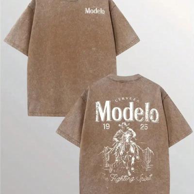 Modelo Men's Cotton Graphic T-Shirt - Loose Fit Casual Street Style Khaki / XXL
