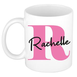 Naam mok Rachelle - roze - wit - keramiek - 300 ml - verjaardag/cadeau beker