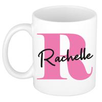 Naam mok Rachelle - roze - wit - keramiek - 300 ml - verjaardag/cadeau beker