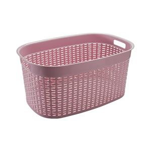 Rotan line wasmand - roze - inhoud 44 liter - kunststof - 58 x 39 x 27 cm - met handvatten