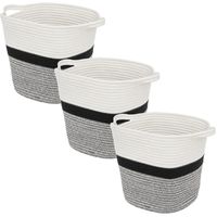 4x Stuks decoratie opbergmand met hengsels 29 liter grijs/zwart/wit 31 x 31 x 31 cm van polyester