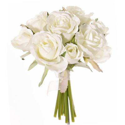 Boeketje Rozen kunstbloemen - 9x stuks - wit - 20 cm - roos - decoratie Boeketje Rozen kunstbloemen - 9x stuks - wit - 20 cm - roos - decoratie