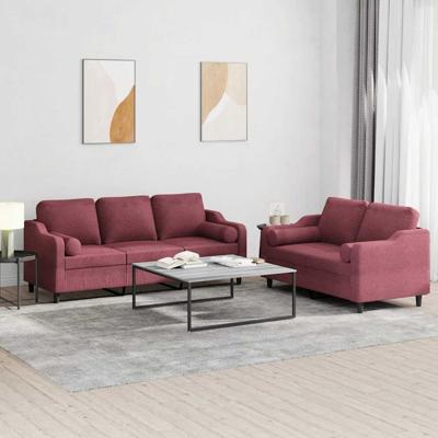 2-delige Loungeset met kussens stof wijnrood