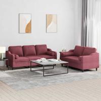 2-delige Loungeset met kussens stof wijnrood
