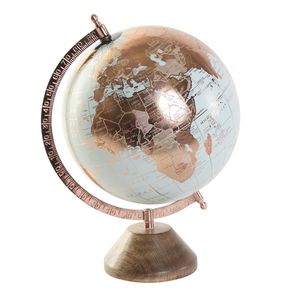 Items Deco Wereldbol/globe op voet - kunststof - blauw/rose goud - home decoratie artikel - D20 x H30 cm   -