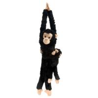 Wild Republic Pluche hangende aap - met baby knuffeldier - zwart - 53 cm
