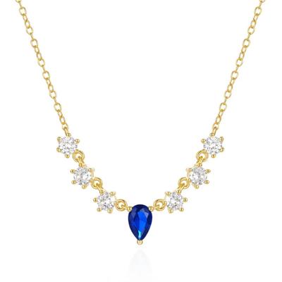 Elenza Gouden Ketting met Blauwe Zirkonia en Witte Steentjes - Luxe Dames Sieraad