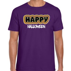 Bellatio Decorations Halloween verkleed t-shirt heren - Happy Halloween - paars - themafeest outfit 2XL  -