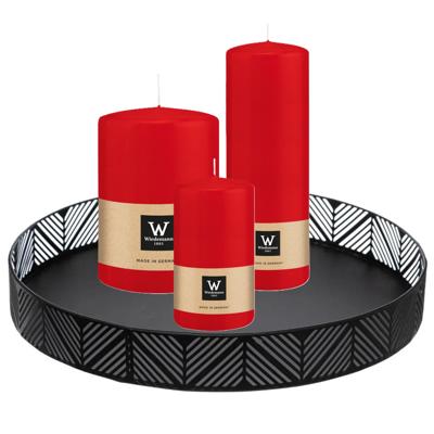 Cilinderkaarsen stompkaarsen - set van 3x - op dienblad - rood - 6 x 12 - 10x15 - 7x20 cm