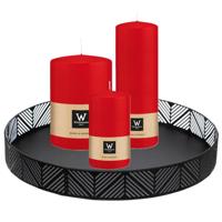 Cilinderkaarsen stompkaarsen - set van 3x - op dienblad - rood - 6 x 12 - 10x15 - 7x20 cm